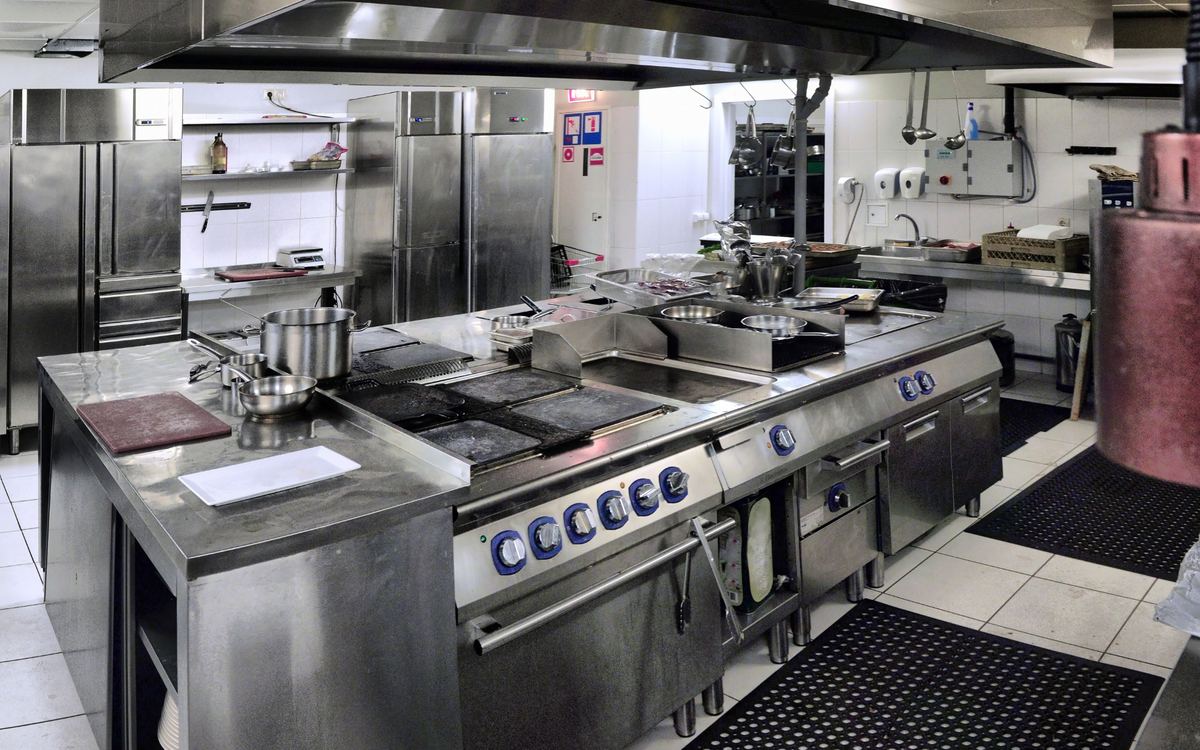 A stainless steel commercial kitchen